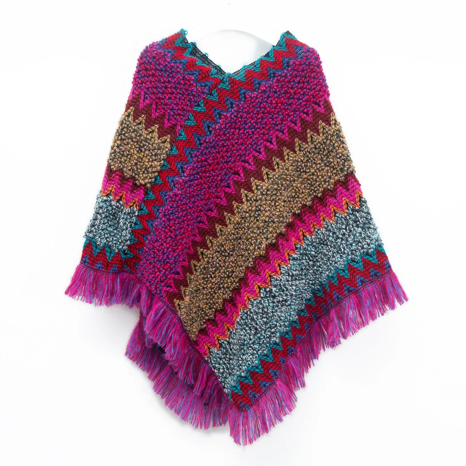 Women Ethnic Style Knitted Cardigan Cape Poncho Wrap Retro Tassel Shawl Stole Cloak Travel Warm Shawls And Wraps Pashmina Qme Hot Pink One Size
