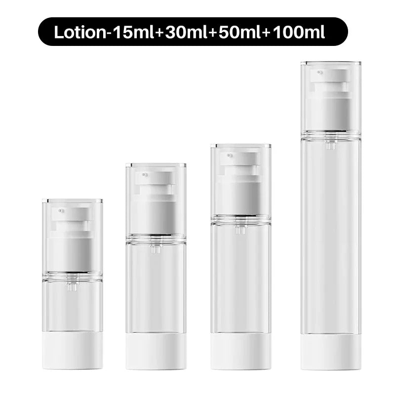15-100ml Airless Pump Bottles Clear Refillable Vacuum Bottle Set Travel Portable Lotion and Spray Dispenser Cosmetic Containers Qme Lotion Bottle Set