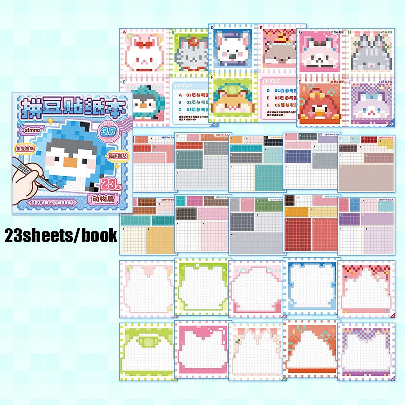 23 Sheets/Bag Adorable Pixel Art Pet Themed Collage Stickers for DIY Scrapbooking Phone Case Decoration Reward Sticker Pack Qme BU