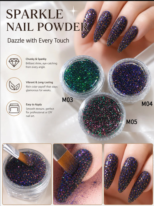 1 3 Glitter Nail Powder Can Chameleon Aurora Shine Diamond Chrome Qme