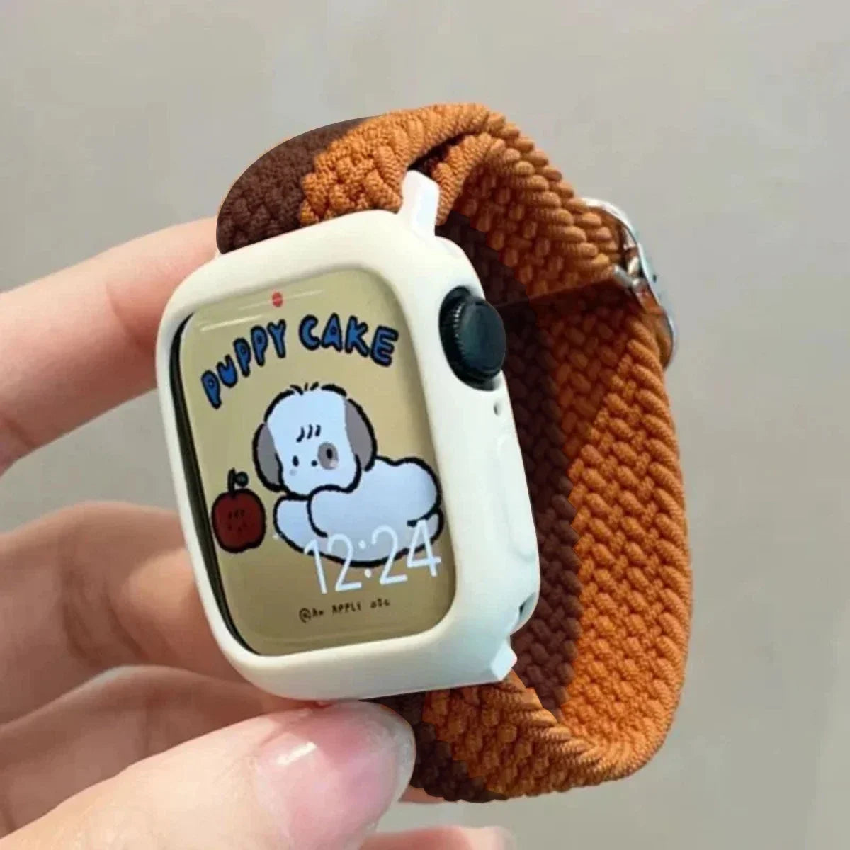 Korean Cute Braied Strap + Case For Apple Watch Band 49mm 41mm 45 44 38 42 Nylon Bracelet For iWatch Series 9 8 7 6 5 4 3 SE 40 Qme