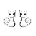 Cute Lovely Stud Earrings For Women Smart Cat Shape Jewelry Shiny Black Cubic Zirconia Top Quality 925 Sterling Silver Color Qme Default Title