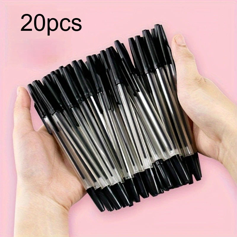 Quick Drying Black, Red, And Blue Ballpoint Pens - Polypropylene Ballpoint Pens With Adjustable Caps, Medium Tip, Smooth Writing Qme black 20pcs