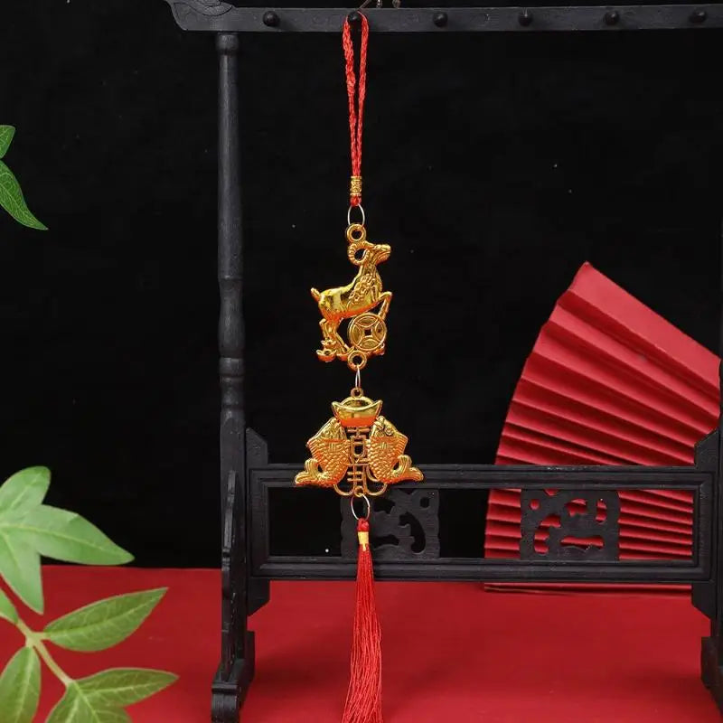 Chinese New Year 2027 Goat Hanging Ornaments Gold Lucky Design Red Tassels For Spring Festival Home Wall Decor Qme A31