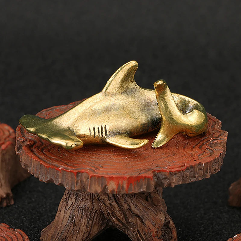 Vintage Brass Shark Figurines Pure Copper Hammerhead Statue Desktop Qme Default Title