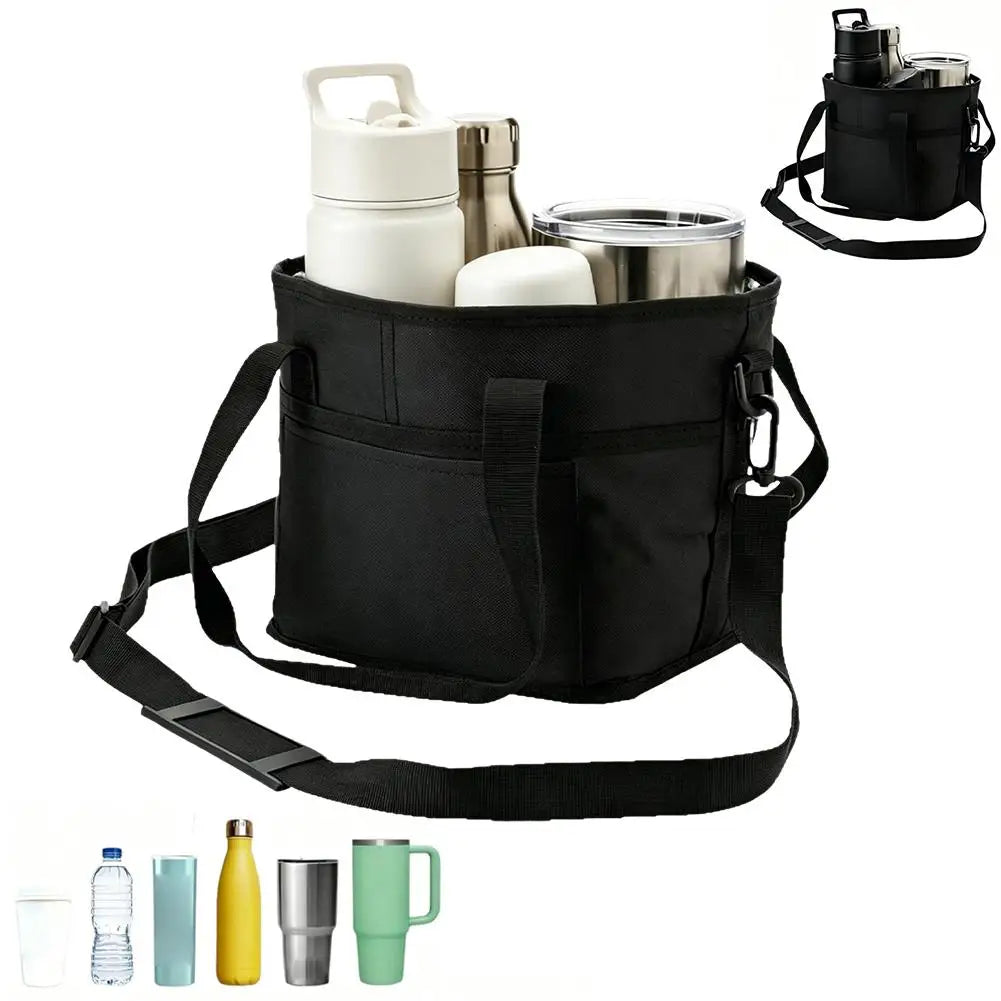 Bottle Carrier Bag Car Drink Multiple Tumbler Caddy Large Capacity Qme Black