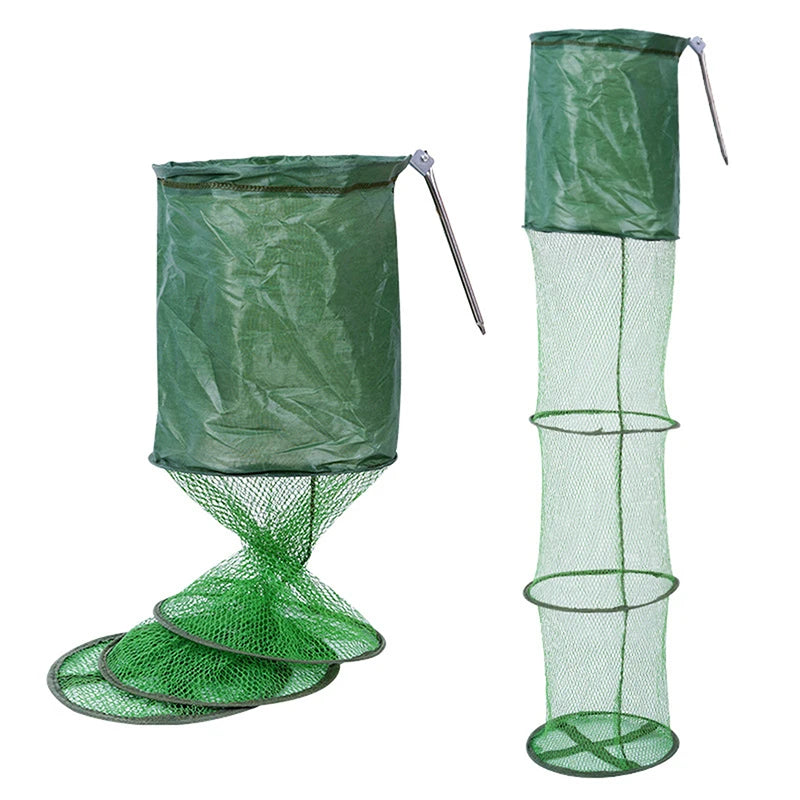 Portable Quick-drying Nylon Mesh Steel Ring Folding Fishing Net Fish Qme