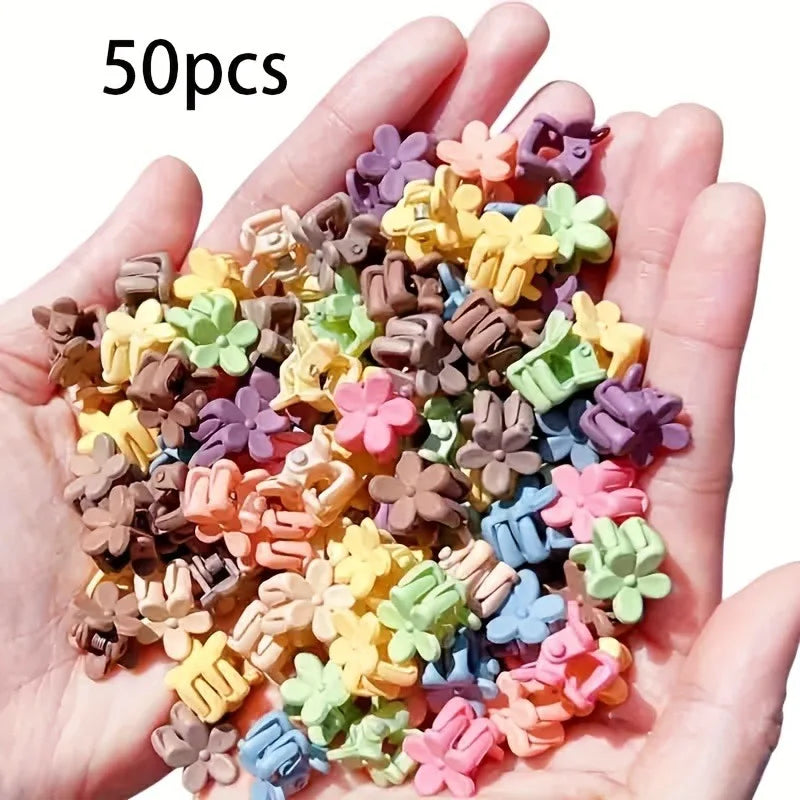 100/50/20 Sets of Mini Hair Clips, Cute Plastic Flower-shaped Hair Accessories, Pure Color Braids, Suitable for Teenagers, Girl Qme