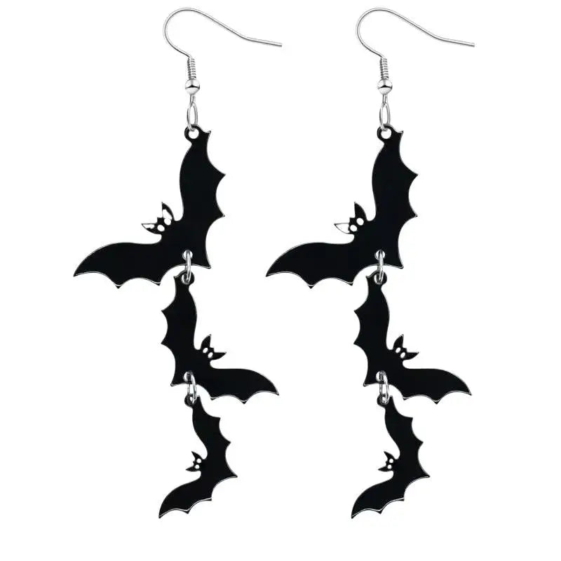 Black Bat Dangle Earrings Hypoallergenic Stainless Steel Hooks Gothic Jewelry for Halloween Cosplay Party Qme