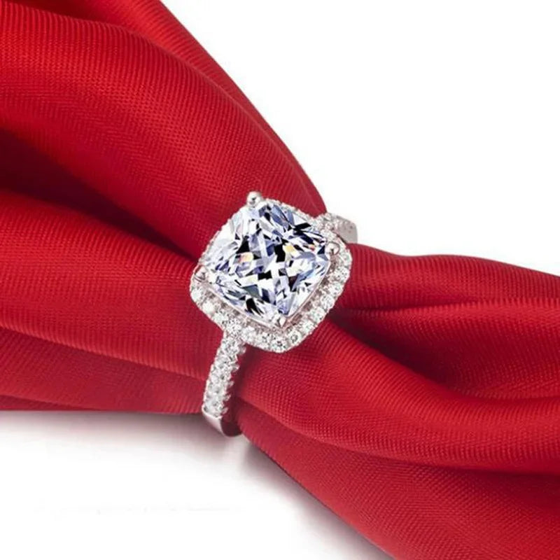 Shining 925 Sterling Silver Color Rings With Big Cubic Zirconia Stone For Women Bridal Wedding Engagement Accessory Anel Jewelry Qme