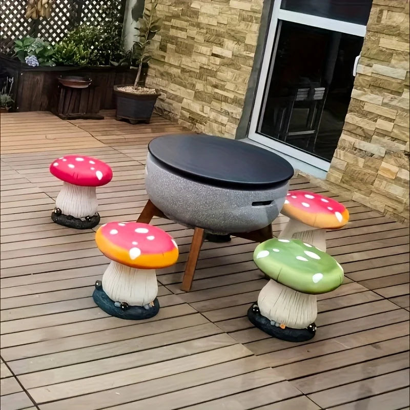 Mushroom House Statue Outdoor Statues Garden Resin Stool Sculpture Fairy Decor for Home Courtyard Lawn Patio Summer Ornament Qme