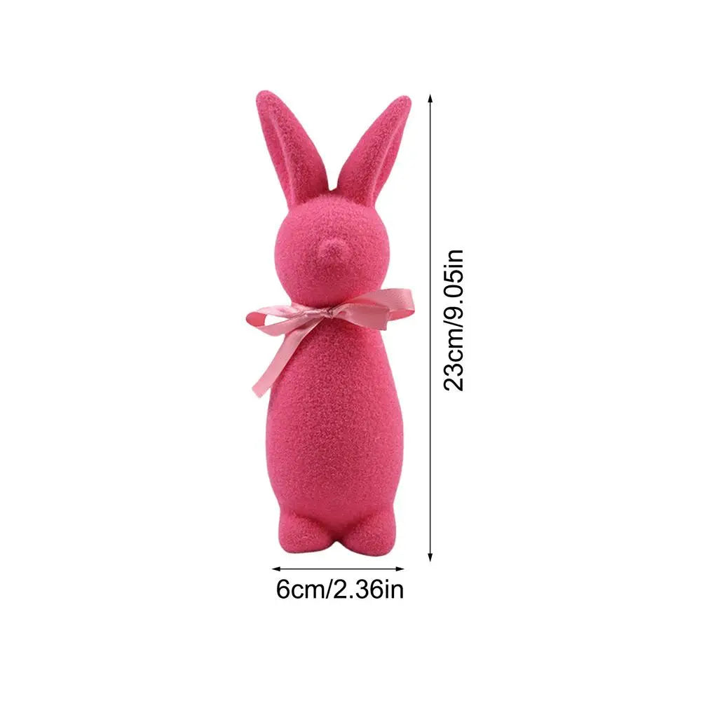Easter Bunny Flocked Small Decorative Standing Rabbit Statues Bow Tie Qme Pink China Mainland