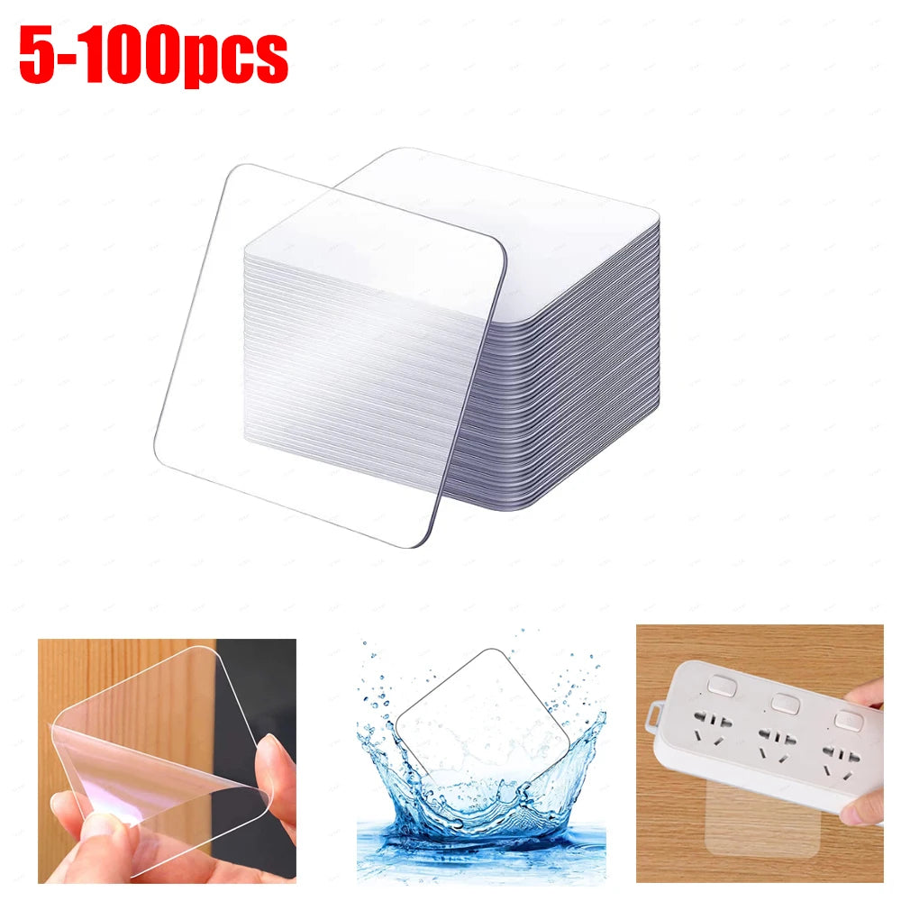 5-100Pcs Square No Trace Mounting Tape Adhesive Heavy Duty Double Sided Tape Super Strong Washable Removable Waterproof Pads Qme 100pcs