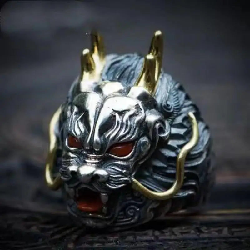 Domineering Dragon Design Men's Ring High-end Retro Adjustable Finger Ring for Streetwear Party Boyfriend Present Qme