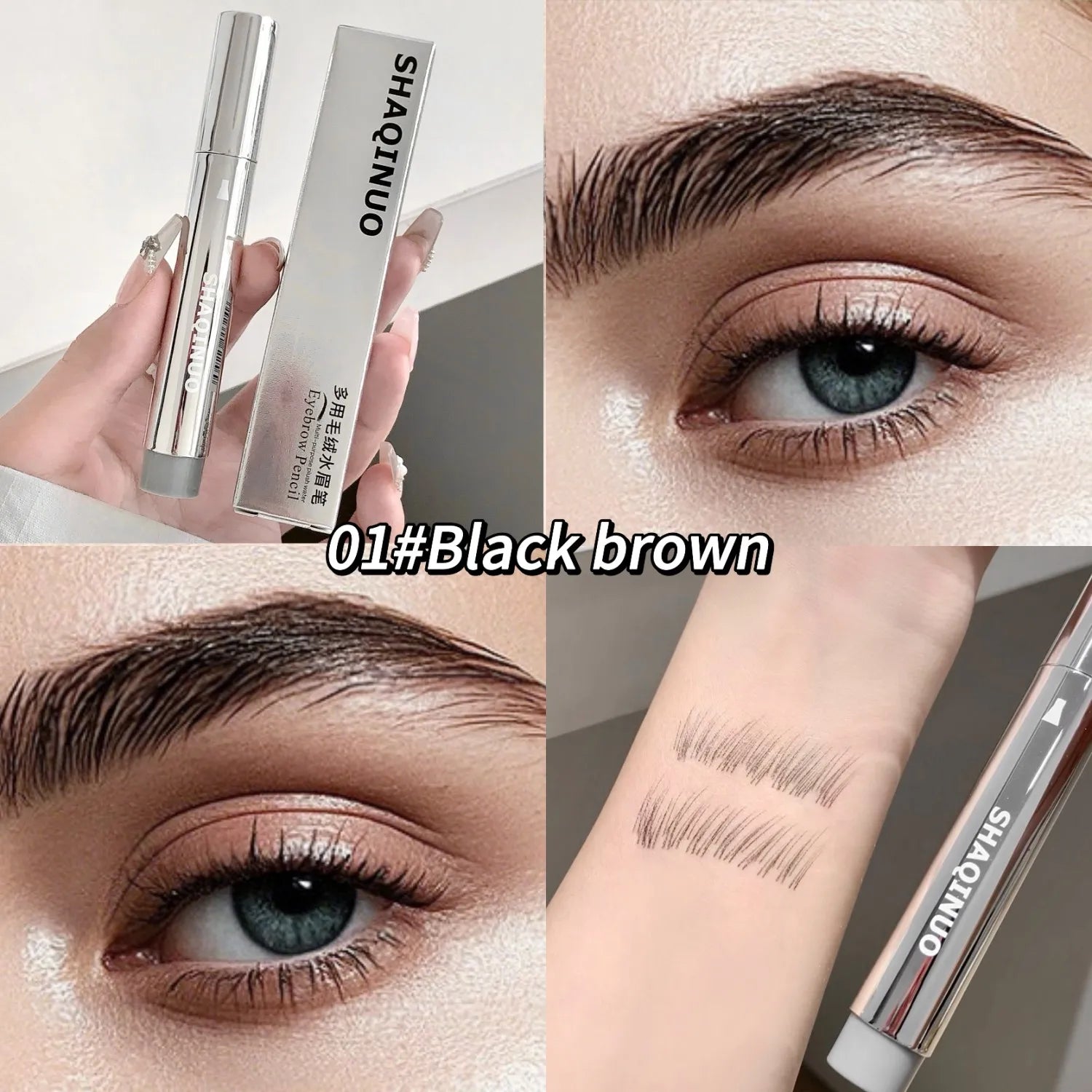 Eyebrow Pen Waterproof, Multi-Tip Design for Hair-Like Strokes, Natural Wild Brows Makeup, Smudge-Proof & Long Wearing, 2 Colors Qme 01 black
