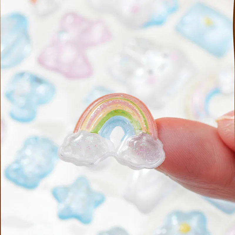 Cute Cartoon Animal 3D Solid Clear Crystal Embossed Stickers for DIY Scrapbook Phone Case Decoration Birthday Gift Reward Qme