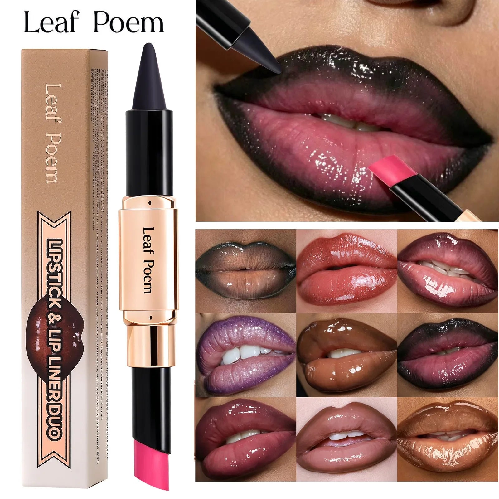 2-in-1 Ultra Fine Lip Liner Velvet Matte Dark Purple Mirror Lipstick Waterproof Non Sticky Contouring Tint Outline Lip Makeup Qme