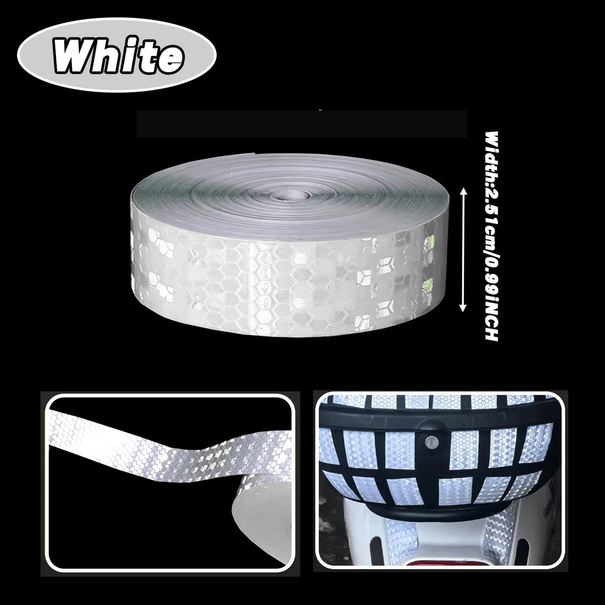 Car Reflective Tape Auto Safety Warning Sticker Reflector Protective Tape Strip Film for Trucks Auto Motorcycle Qme White 9m 2.5cm