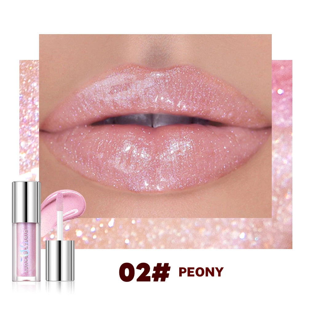 Qibest 8 Colors Moisturizing Diamond Shimmer Glitter Lip Gloss Makeup Sparkling Glitter Liquid Lipstick Pearl Lipgloss Tint Qme