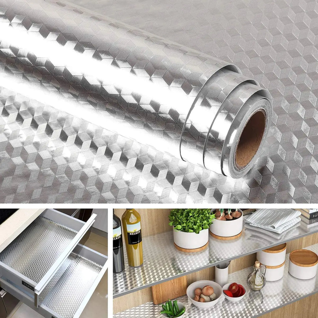 Silver Contact Paper Metallic Texture Waterproof Oil-proof Kitchen Qme