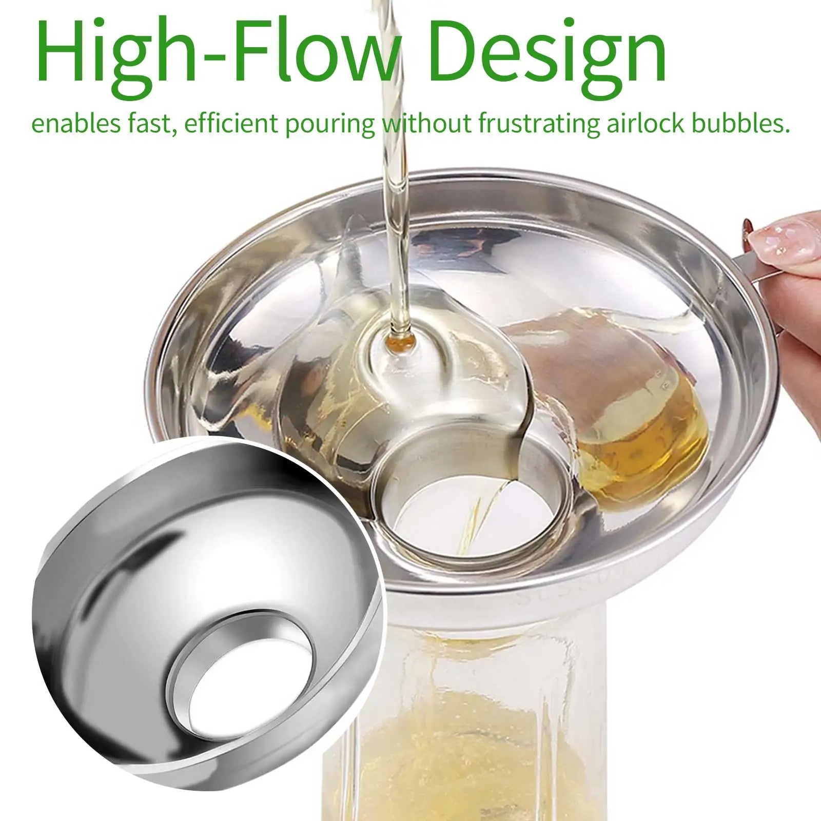1.49" & 2.12" Funnel Tube Mason Jar Funnel with Handle Stainless Steel Canning Funnel Regular and Wide Mouth Jars Qme