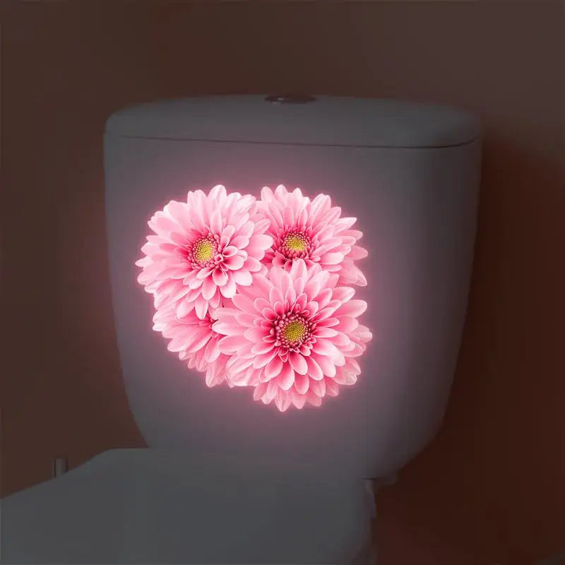 Bathroom Luminous Toilet Sticker Night Light Pink Chrysanthemum Toilet Seat Cover Sticker Self-Adhesive Beautify Home Decor Qme