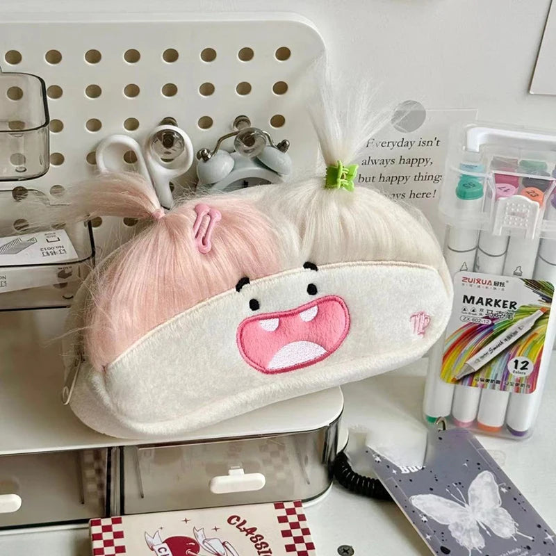 Funny Big Capacity Plush Pencil Bag Creative Cartoon Mouth Girl Pens Qme A2