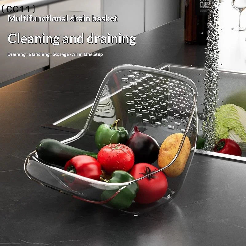 Multipurpose Clear Colander Basket Washing Draining Fruits Vegetables Qme