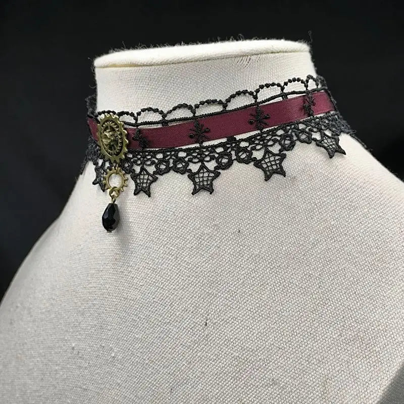 Gothic Punk Steampunk Necklace Christmas Ribbon Lace Choker Collar Necklace Qme A4