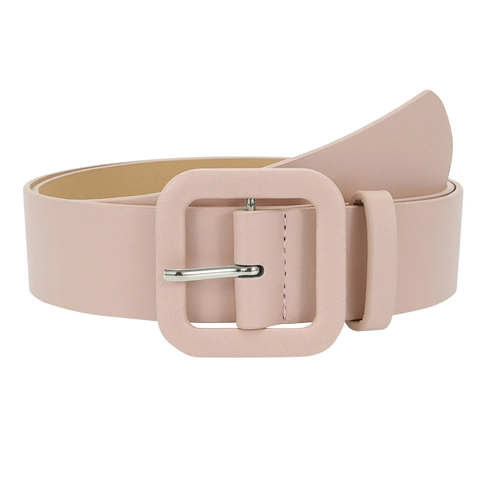 Ladies' Square Buckle Candy Colored Decorative Belt Fashionable Casual Versatile PU Leather Wide Belt Daily Dress Up Accessories Qme Pink