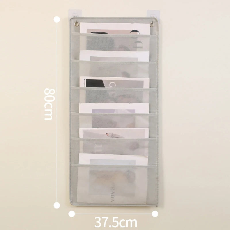 Document Hanging Storage Bag Oxford Cloth Pocket Chart File Folding Qme 6grid grey