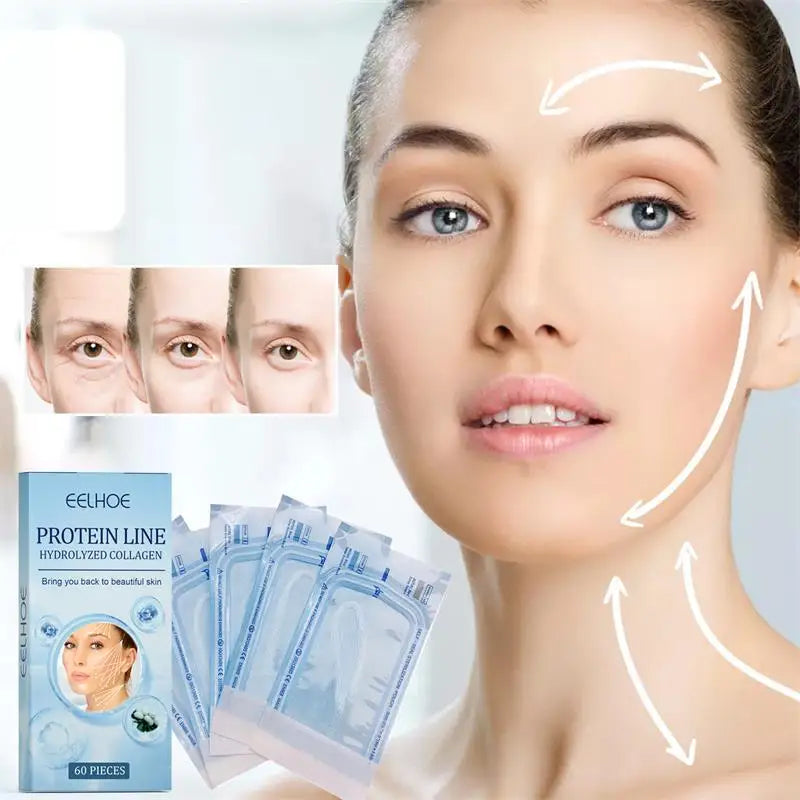 60Pcs Gold Protein Line Fade Wrinkle Firming Facial No Needle Absorbable Smoothing Hydrolyzed Collagen Thread Serum Qme