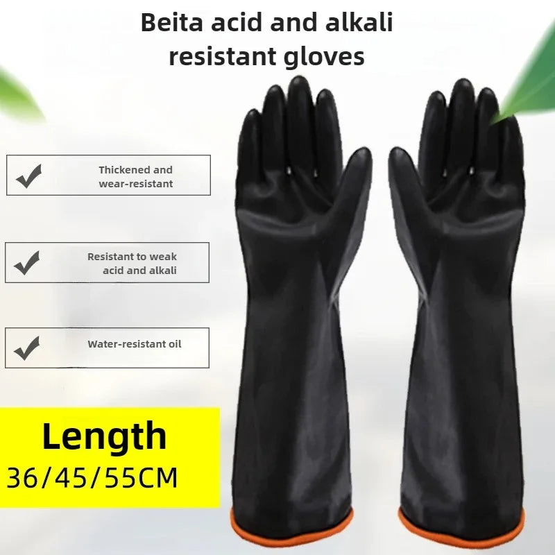 2PCS Chemical Resistant Gloves Black Double Layer Long Thick Rubber Industrial Protective Work Gloves Qme
