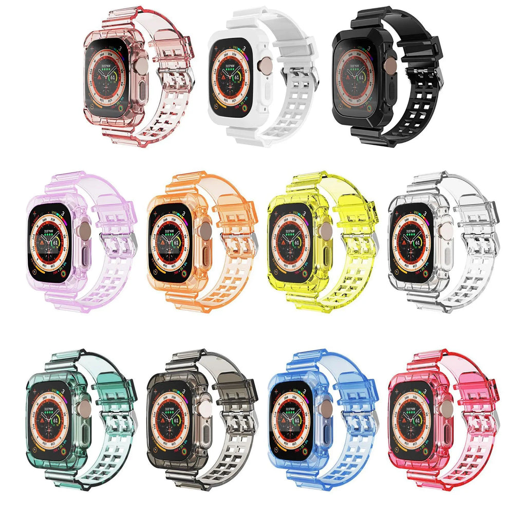 T 1 PCS Suitable for Apple Watch Transparent Jelly Colored Silicone Strap Integrated Waterproof Watch Protective Case for iWatch Qme
