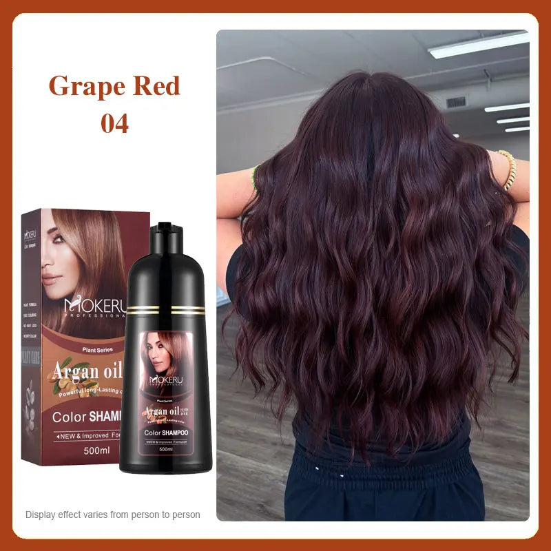 Mokeru Argan Oil Black Hair Dye Shampoo Natural Organic Long Lasting Permanent Gray Hair Color Shampoo for Women Fast Color Dye Qme 04