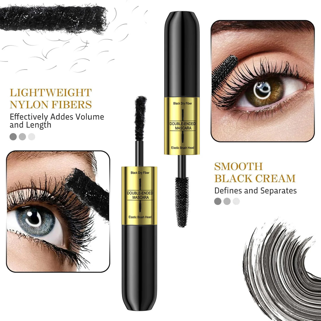 QIC Double In-one Mascara Silk Fiber Mascara Waterproof Mascara Eyelash Extension Black Thick Lengthening Eye Lashes Cosmetics Qme
