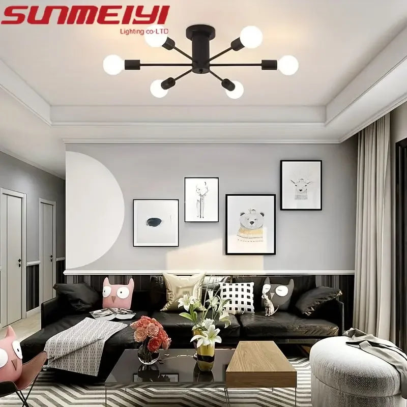 Nordic Minimalist Modern Atmosphere Living Room Dining Room Chandelier Bedroom Guest Room Iron Branch LED Ceiling Light Fixture Qme