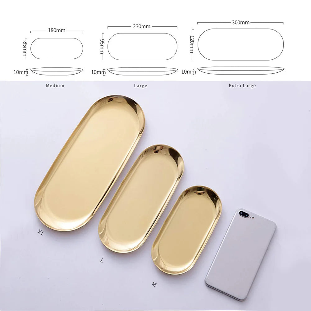 Stainless Steel Gold Storage Tray Fruit Jewelry Display Plate Kitchen Vanity Organizer Tools Metal Toilet Storage Rack Qme