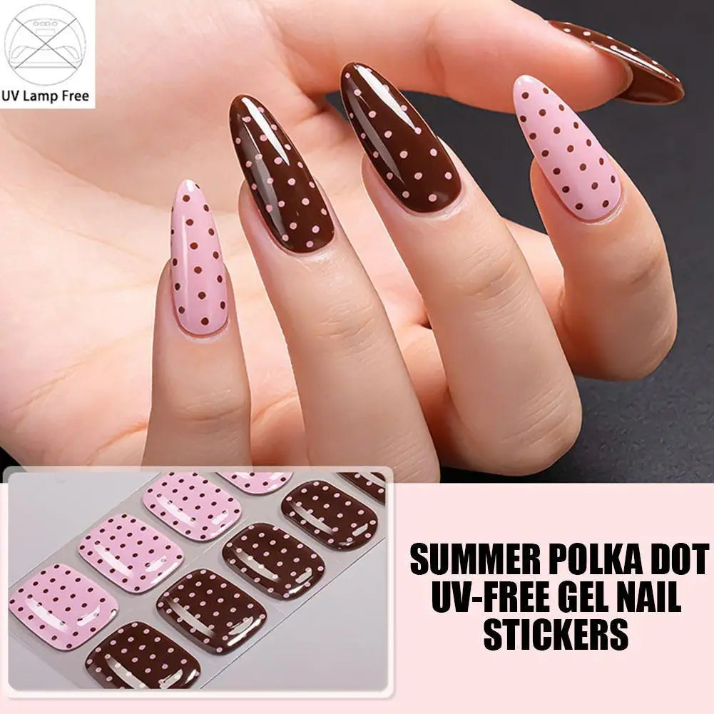 Summer Polka Dot UV-Free Gel Nail Stickers Nail Sticker Full Cover Decal Manicure Patch Dot Pattern Long Lasting Self Adhesive Qme