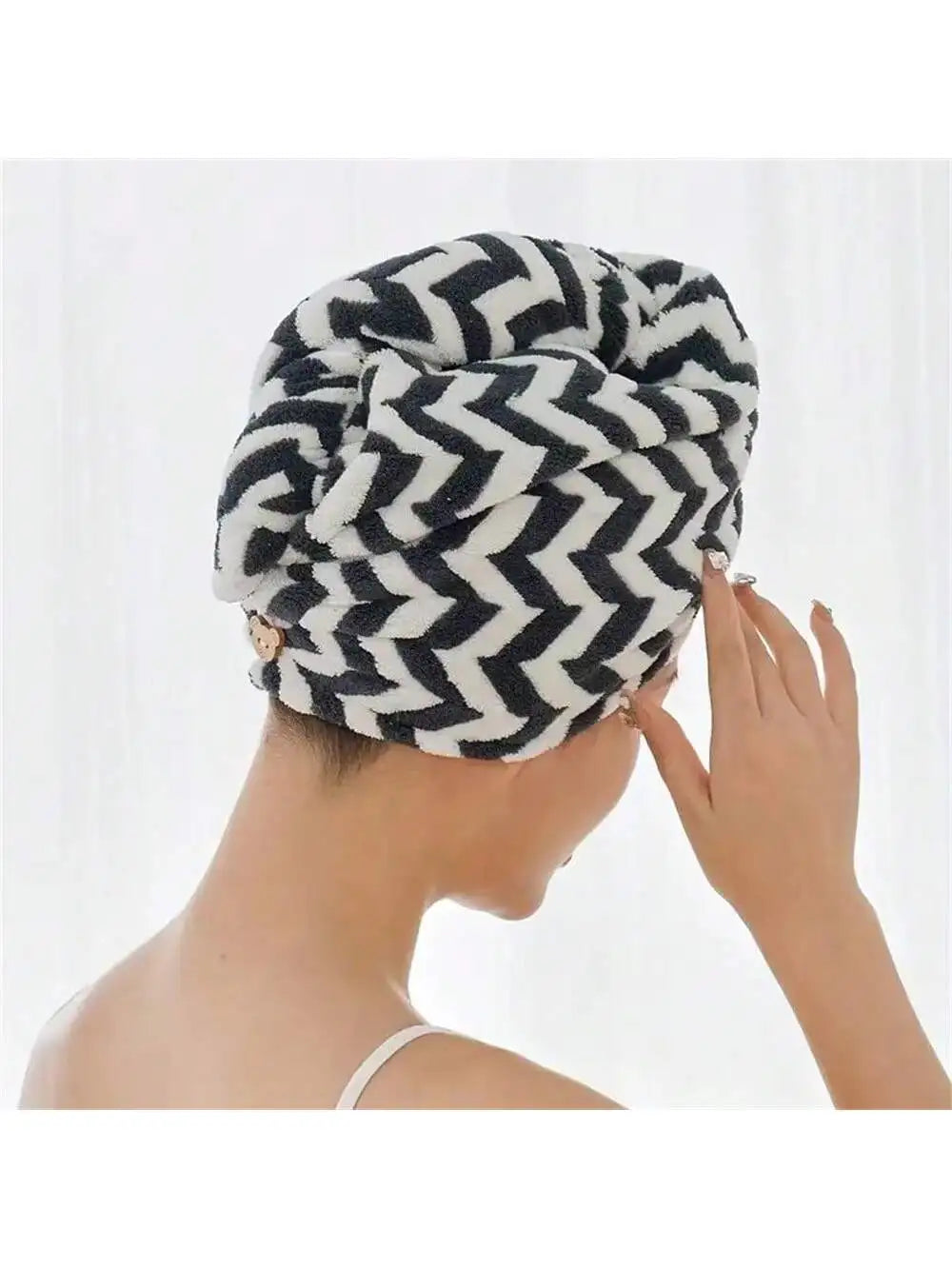 Coral Velvet Women's Hair Drying Cap Absorbent Soft Fashionable Qme black