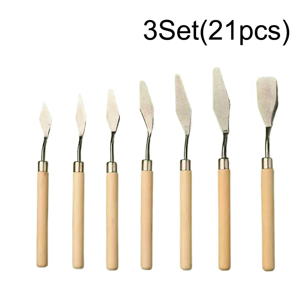1Set/3Set Oil Painting Scraper Set Paint Wood Handle Palette Knife Art Gouache Paint Painting Scraper Qme 3Set(21pcs)
