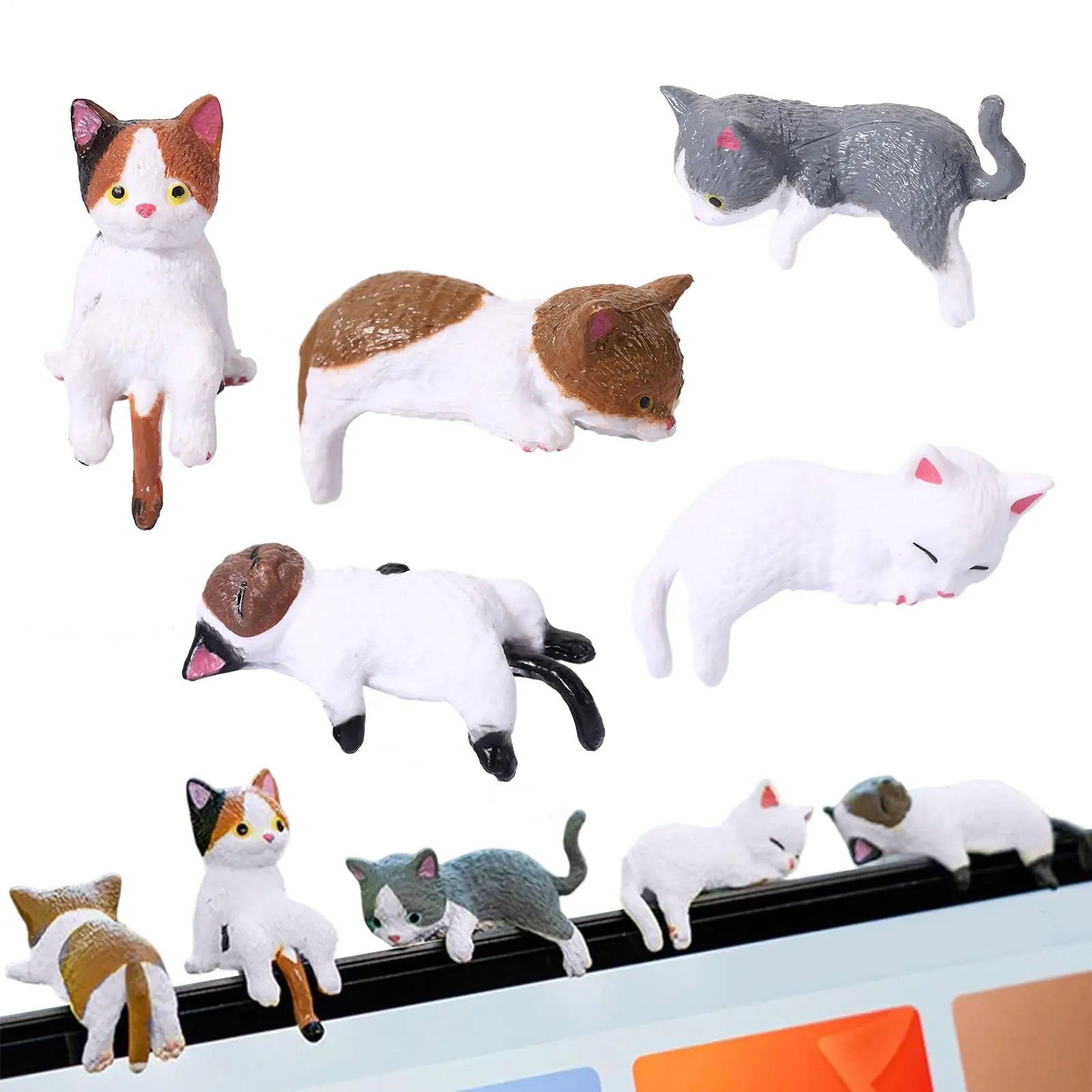 Cat Figurines Cartoon Resin Cute Car Ornament 5 Pieces Kitten Figurines Desk Decor for Women Vehicle SUV Dashboard Computer Desk Qme