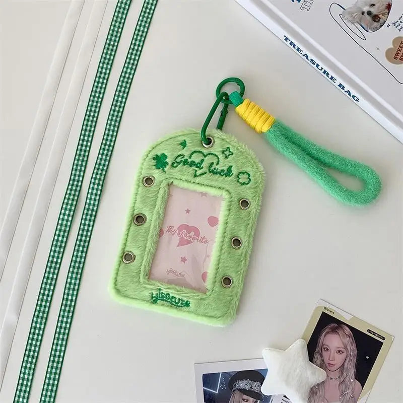 Cute Ballet-style Ribbon Photocard Holder Plush Card Lanyard Idol Qme Green