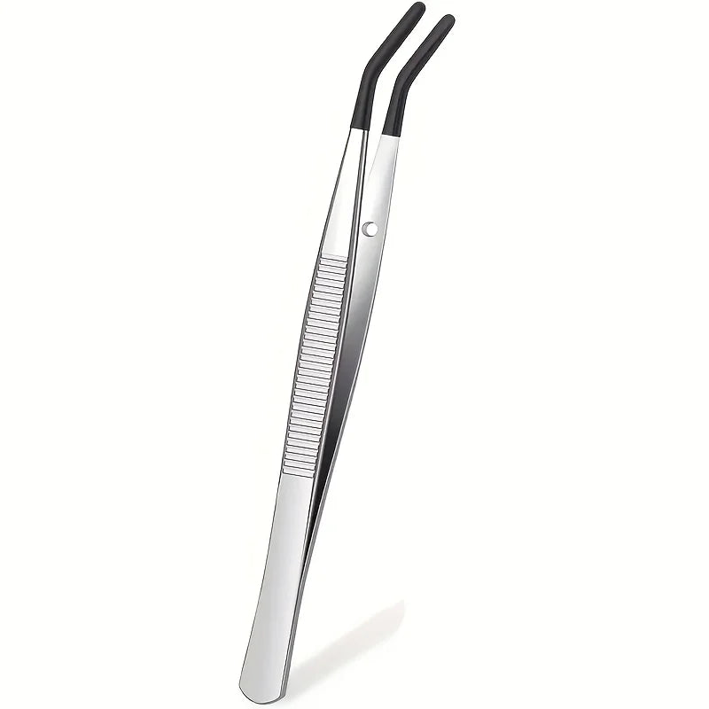 Stainless Steel Reptile Feeding Tongs Rubber Tip 10 6 Flat Curved Qme Curved