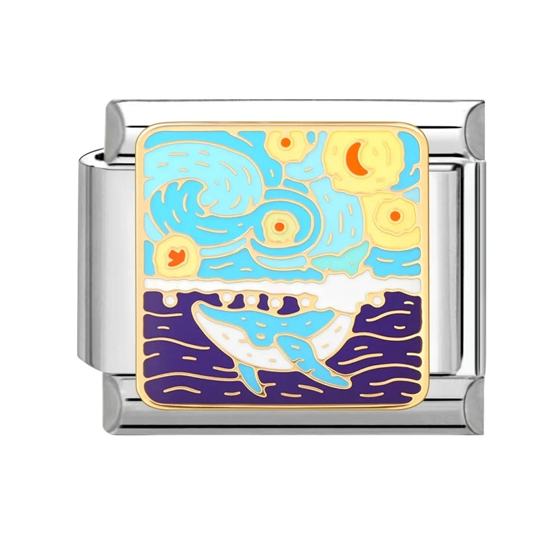2026 Y2K Colorful Pattern Art Street Cats Vase Flower Italian Charm Links Fit 9mm Stainless Steel Bracelet Women Men DIY Making Qme Style 29