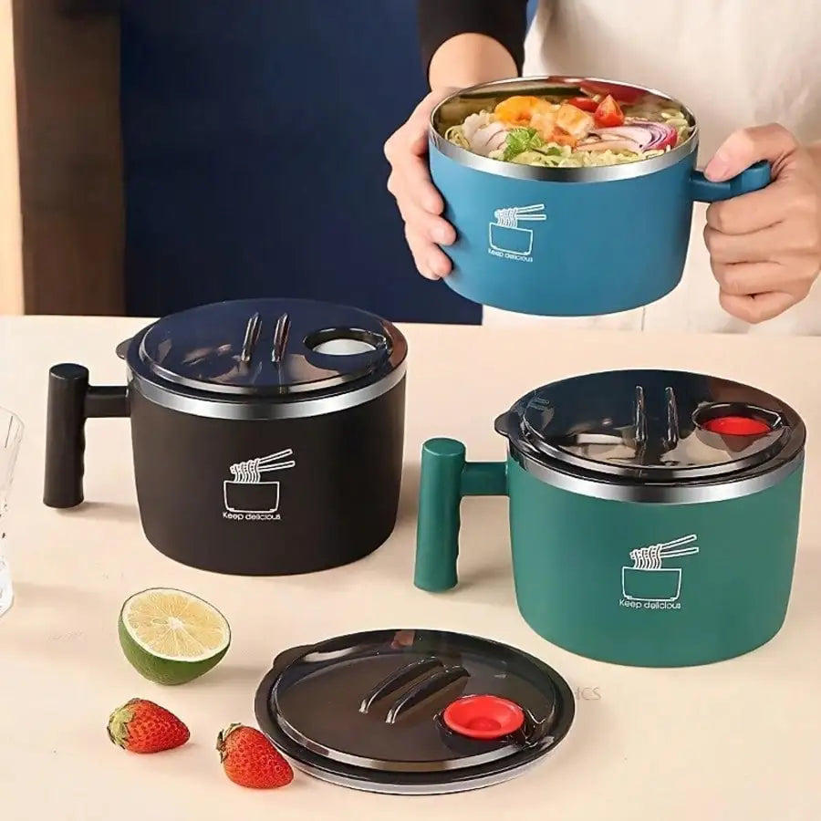 Stainless Steel Heat Preservation Bowl Instant Noodle Cover Lunch Box Qme