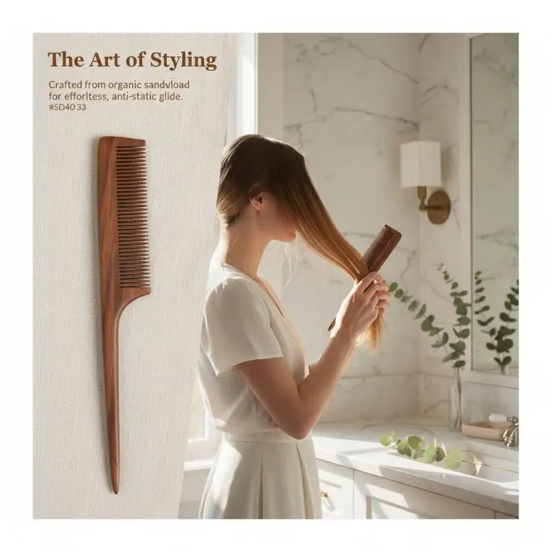 Natural Sandalwood Fine Tooth Comb Ideal Smooth Hair Scalp Care Qme