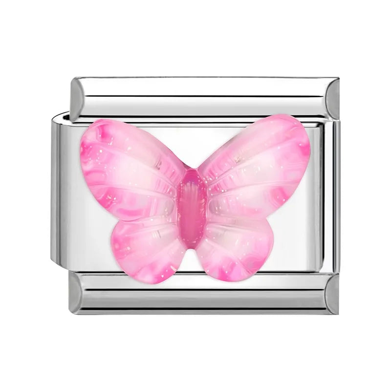 Fashion Colorful Y2K Heart Blue Purple Butterfly Italian Link Fit 9mm Stainless Steel Jewelry Making Charms Bracelets DIY Gifts Qme Style 39
