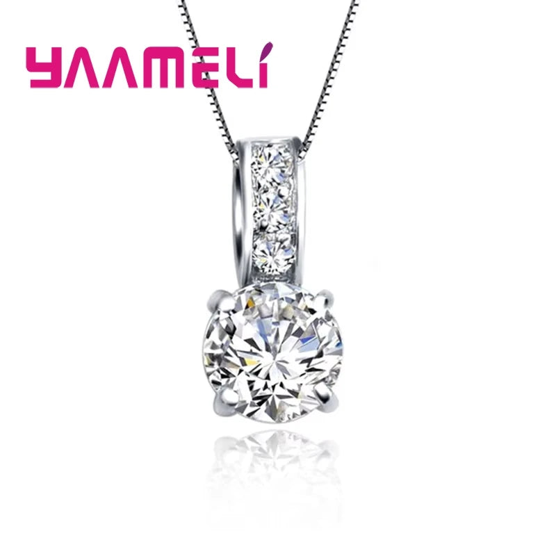 925 Sterling Silver Color Bridal Jewelry Set Classic Cubic Zircon Crystal Pendant Necklace Stud Earrings for Women Girls Gift Qme