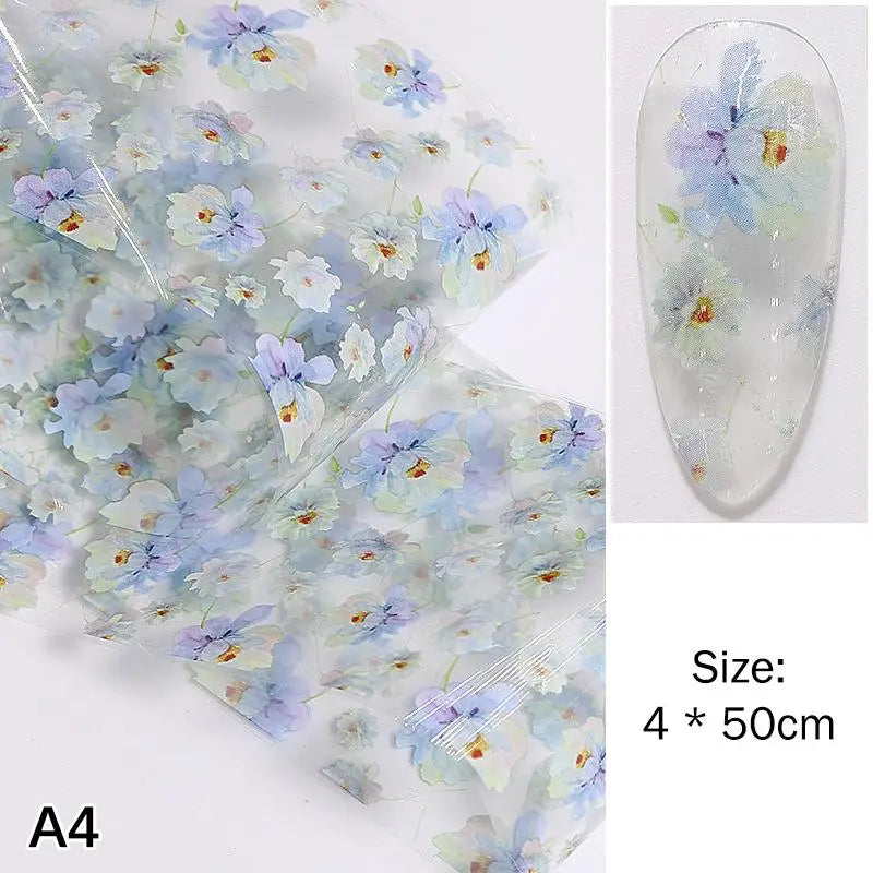 Flower Nail Transfer Foil Rose Floral Art Sticker Paper DIY Manicure Qme A4